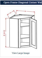 Shaker Grey Wall Diagonal Corner Cabinet 24 w x 42 h with Glass Door( no glass provided)