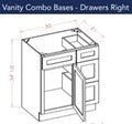 Shaker White Vanity 30 w x 21 d x 34 1/2 h with Drawers on Right